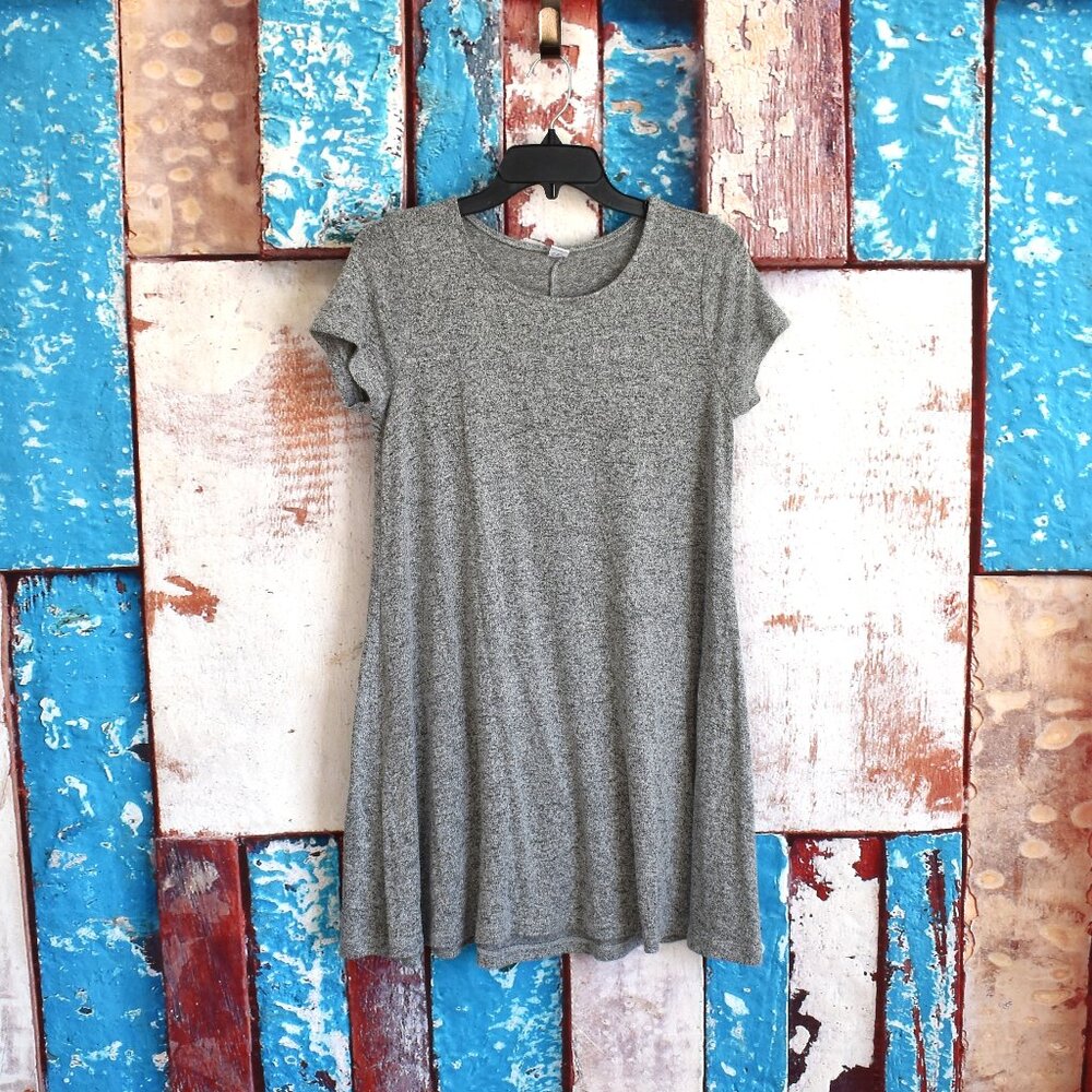 Women's Old Navy Plush-Knit Swing Dress Short Sleeve SMALL Heather Grey